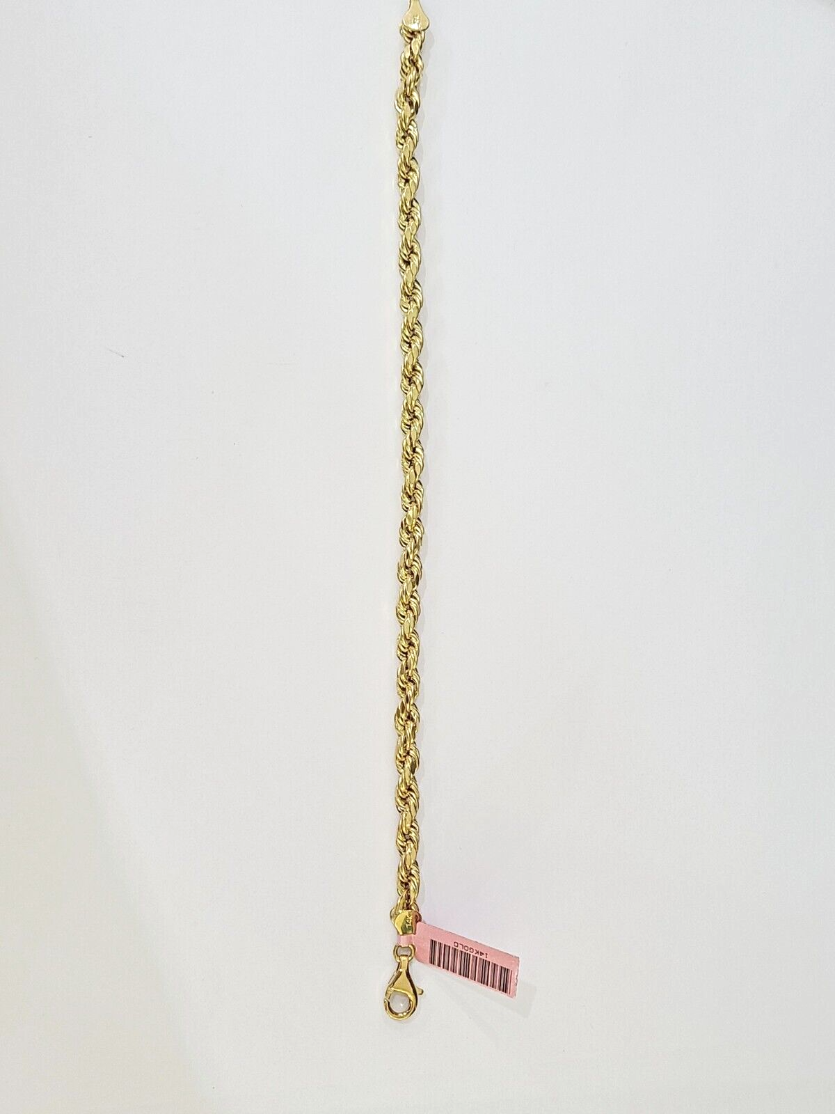 Real 14k Yellow Gold Rope Bracelet 5mm 7.5 Inch Men women diamond Cut