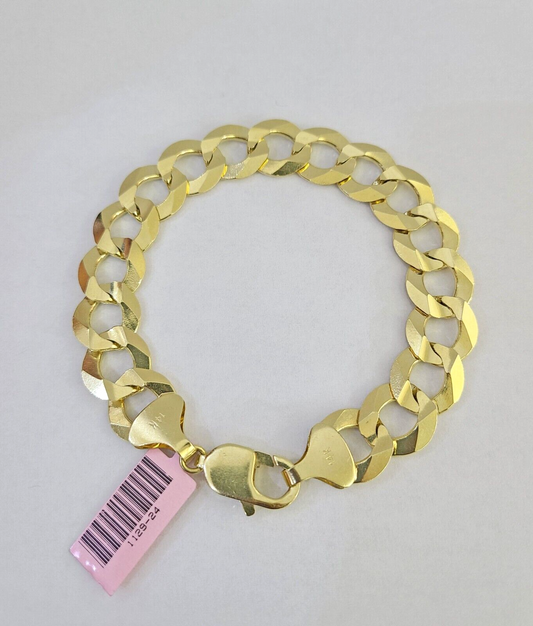 14K Real Cuban Curb Bracelet Solid Yellow Gold 13mm 8" inch Genuine