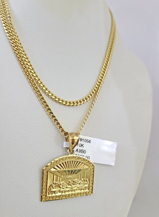 10K Solid Gold Miami Cuban Chain Last Supper Charm SET 18"-26" 2.5mm Pendant