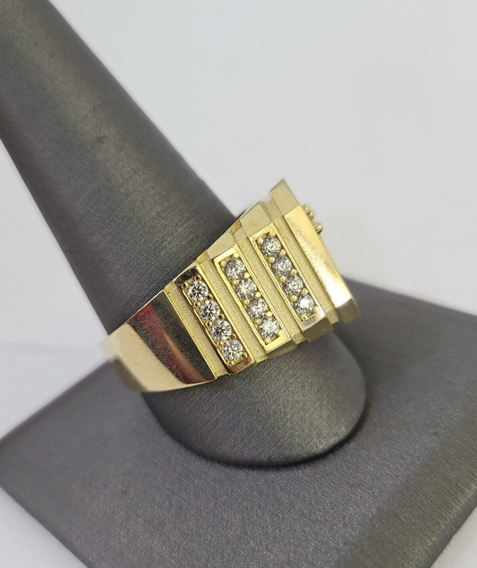 Real 10k Ring Crown Fancy Design Yellow Gold Men Casual 10kt