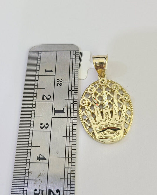 10k Solid Gold Cuban Curb Chain Crown Pendant 2.5mm 18"-26" SET Necklace