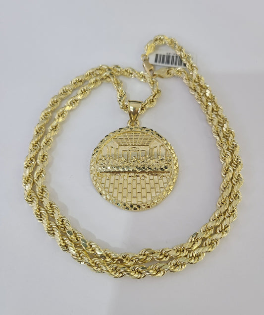 Real 10k Gold Rope Chain Last Supper Nugget Necklace Pendant Set 5mm 18"-28"