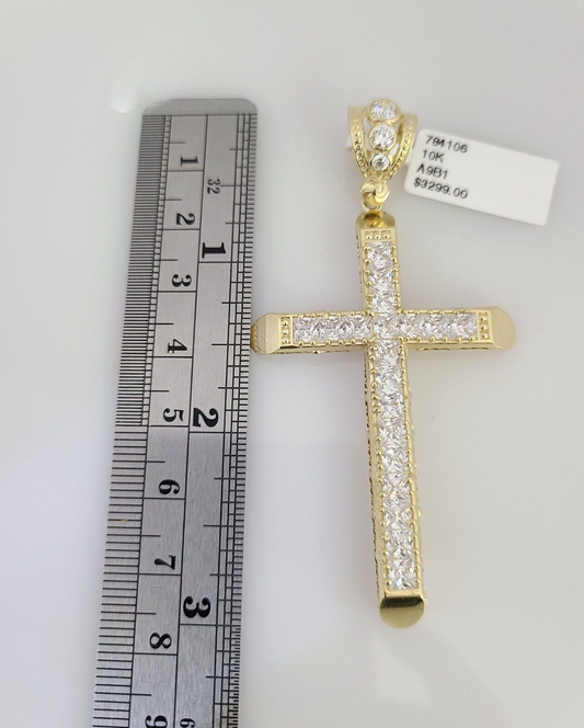 10K Franco Chain Jesus Cross Pendant Charm 20"-28" 4mm Gold SET Necklace
