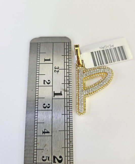 10k Miami Cuban Chain Diamond P Initial Charm Set 4mm 18"-28" Necklace Gold