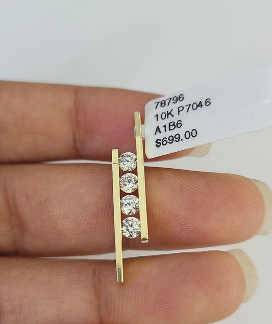 Solid 10K Gold Four Stone Ladies Charm Pendant Gold 10kt Genuine For Women