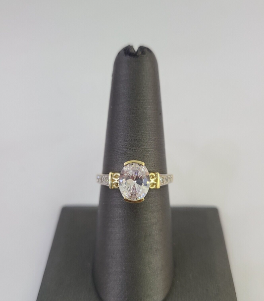 Real 10k Yellow Gold Ladies Engagement Ring With Solitaire CZ For Women