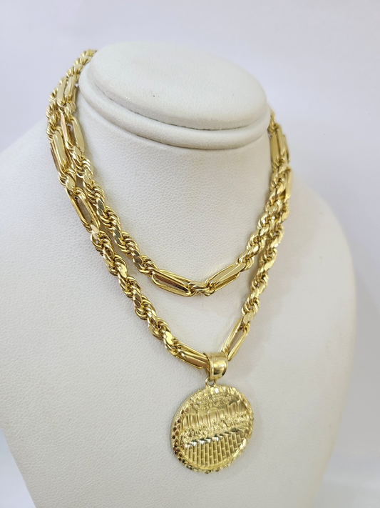 Real 10k Gold Milano Rope Chain Last Supper Necklace SET 5mm 18"-28" Pendant