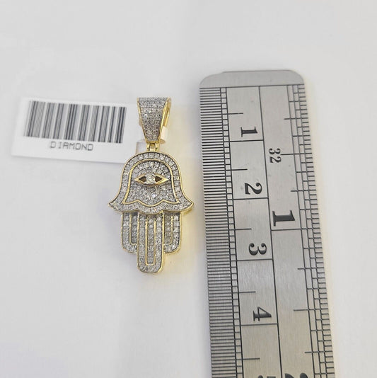 Real 10k Milano Rope Chain Diamond Hamsa Charm Necklace SET 3mm 18" 20" 22" 24"