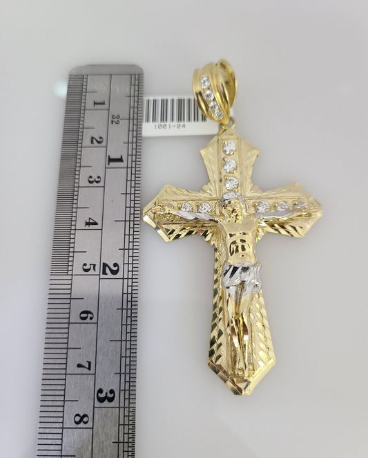 10K Franco Chain Jesus Cross Pendant Charm 20"-28" 4mm Gold SET Necklace Yellow