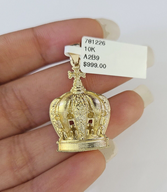 10K Imperial Crown Charm Pendant Real Yellow Gold 1.5" Inch 10kt (Resized 5mm)