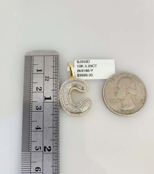 10K Solid Gold Miami Cuban Chain SET Diamond C Initial Charm 18"-26" 2.5mm