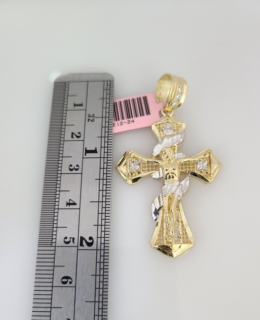 Real 14k Solid Rope Chain Spiral Cross Charm Gold Set 4mm 18"-30" Necklace