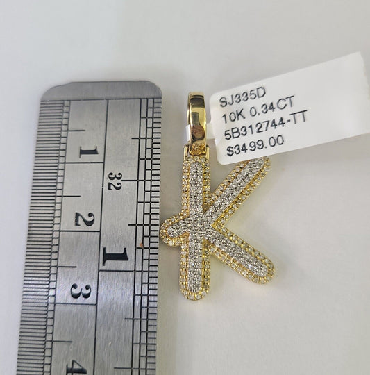 10k Miami Cuban Chain K Diamond Charm Set 4mm 18-26"Yellow Gold Necklace Pendant