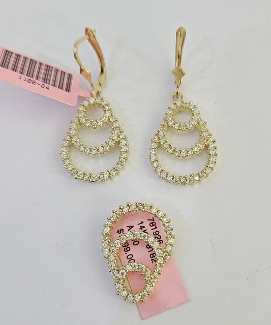 14k Chandelier Dangle Earrings Pendant Charm SET Yellow Gold Real Genuine 14Kt