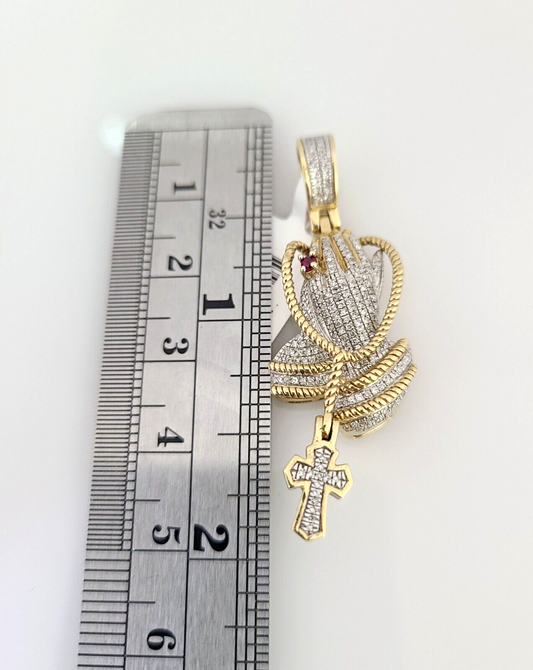 10k Solid Rope Chain Praying Hands Pendant Diamond Necklace 20"-28" Gold Set 3mm