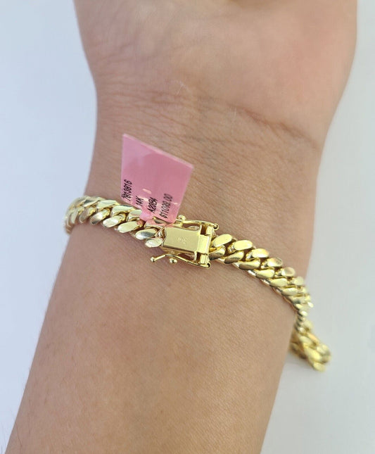 14K Solid Miami Cuban Bracelet Yellow Gold Box Clasp 7.5" Inch 6mm Link