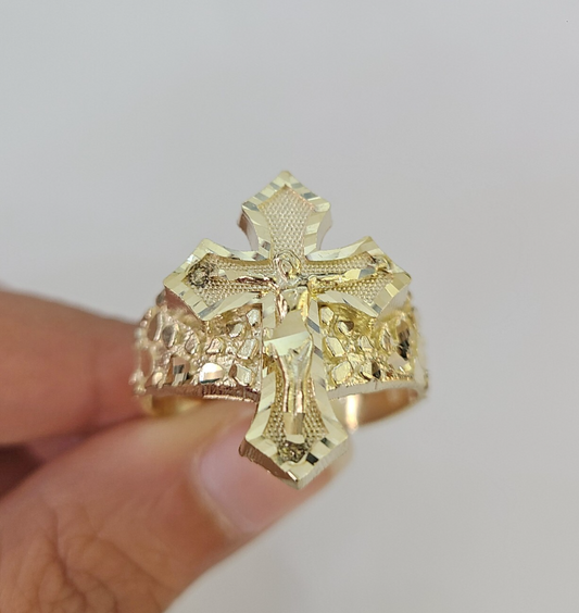 Real 10k Jesus Crucifix Cross Ring Band Yellow Gold Mens Casual Ring 10kt Size 8