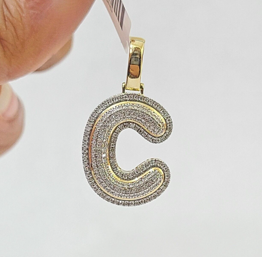 10k Gold Natural Diamond Letter C Initial Alphabet Charm Pendant
