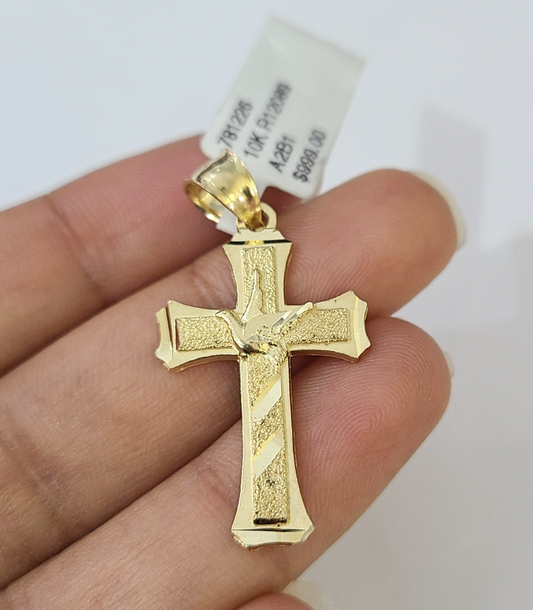 Real 10K Jesus Cross Crucifix Pendant Yellow Gold Charm Genuine