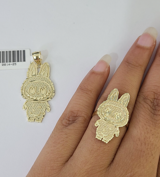 10k Cartoon Monster Ring Charm Pendant Yellow Gold Women Men Real Genuine