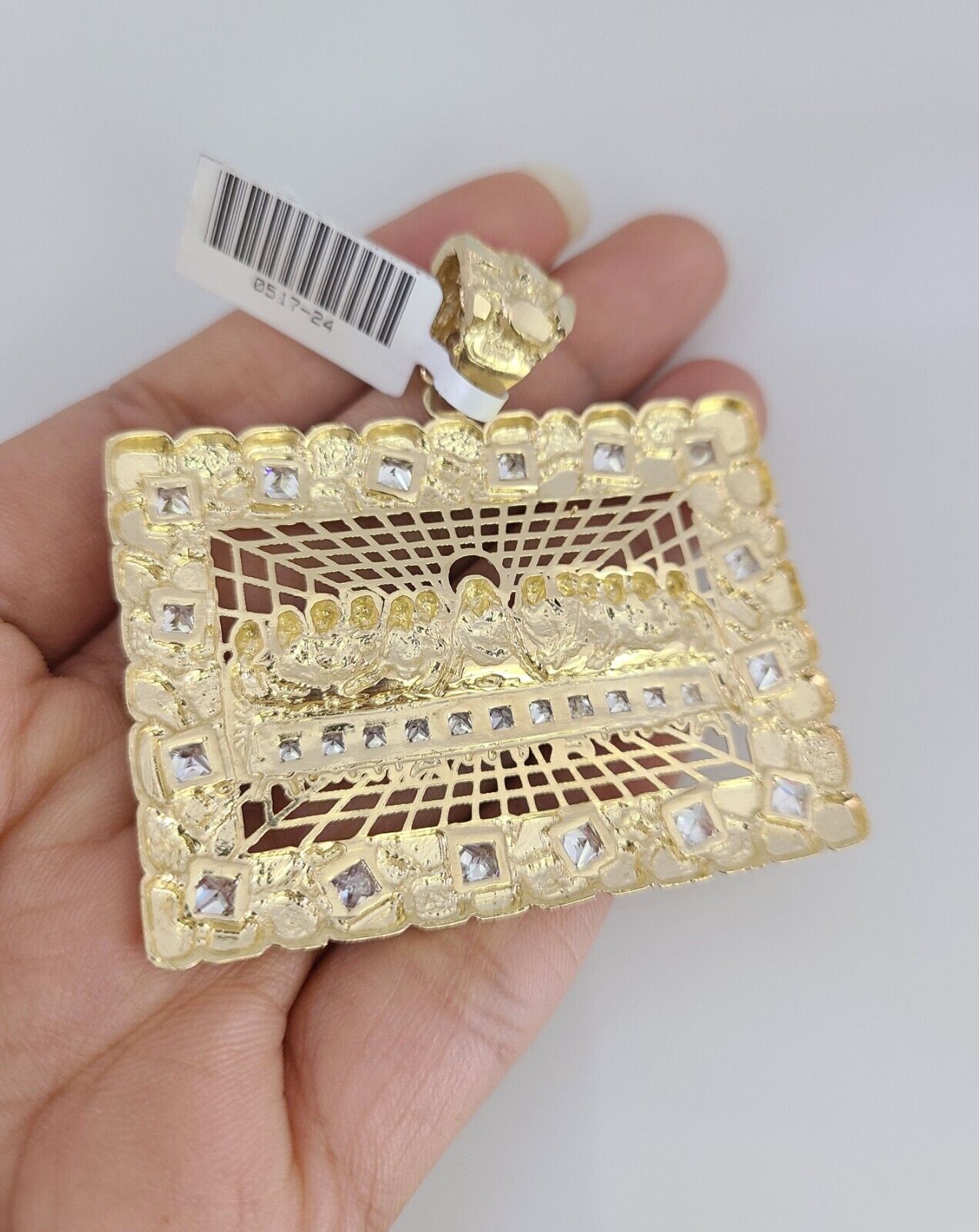 10k Gold Byzantine Necklace Last Supper Pendant Charm 20-30 inches 5mm SET Chain