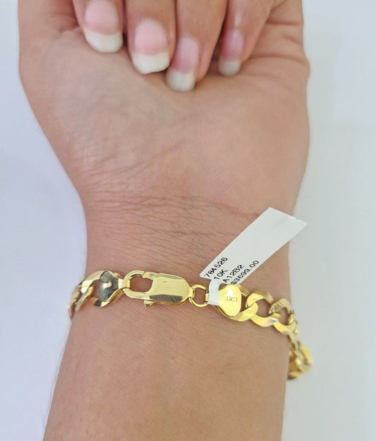 10k Cuban Curb link Bracelet 7" 7.5" 8" 8.5" 9" 8mm Solid Gold Lobster clasp