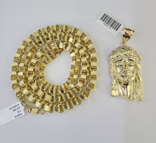 10k Gold Byzantine Necklace Jesus Head Charm 20-30 inches 6mm SET Chain Pendant