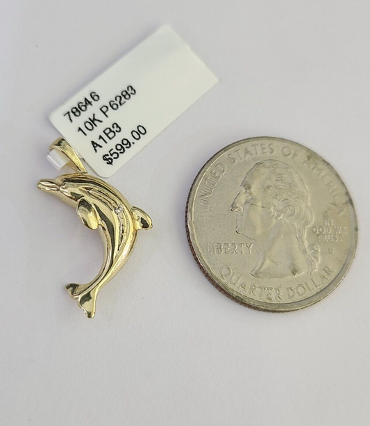 Solid 10k Gold Dolphin Charm Ladies Pendant Yellow Gold 1" Genuine 10kt / Women