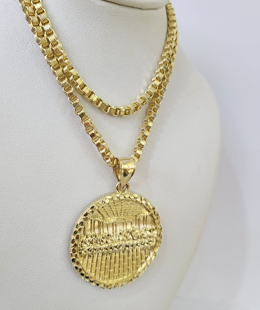 Real 10k Gold Byzantine Necklace Last Supper Nugget 20"-30" 3mm Pendant SET