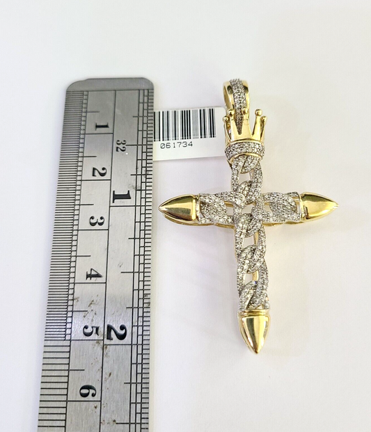 10k Miami Cuban Chain Diamond Jesus Cross Charm Set 4mm 18"-28" Necklace Gold