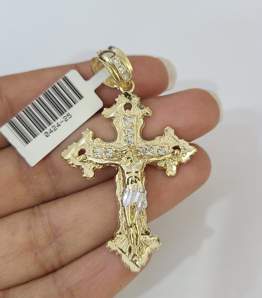 Real 10K Jesus Cross Pendant Crucifix Yellow Gold Charm Genuine