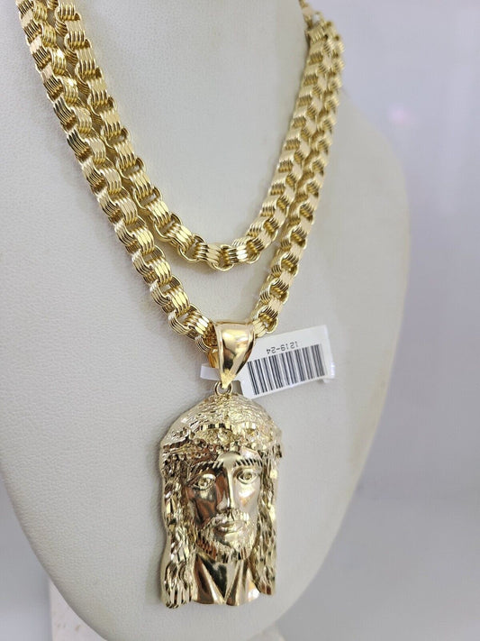 10k Gold Byzantine Necklace Jesus Head Pendant Charm 20-30 inch 5mm SET Chain