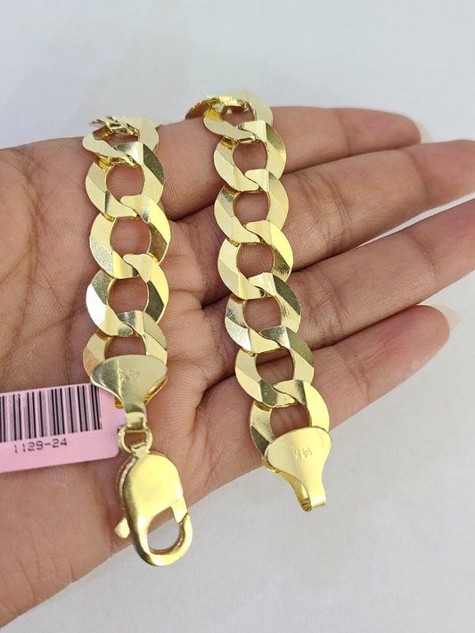 14K Real Cuban Curb Bracelet Solid Yellow Gold 13mm 8" inch Genuine
