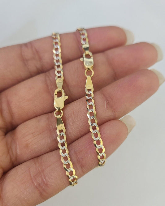 14K Solid Cuban Curb Link Bracelet Diamond Cut 3mm 7" Inch REAL Yellow Gold