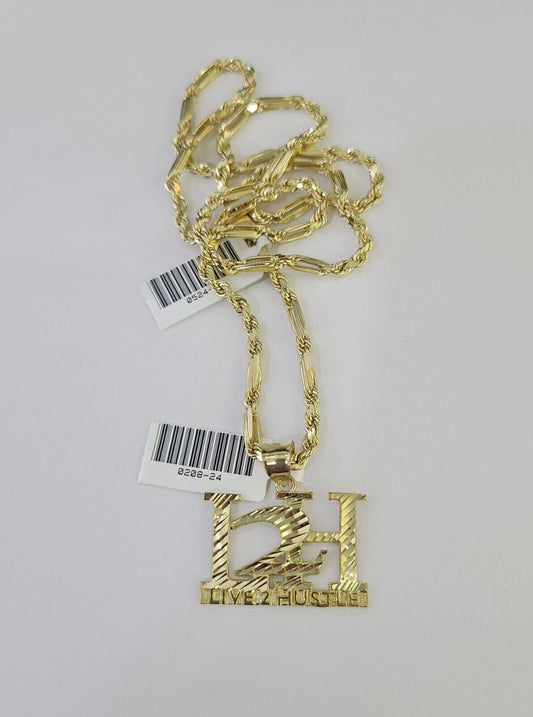 Real 10k Milano Rope Chain L2H Charm Necklace SET 3mm 18" 20" 22" 24"