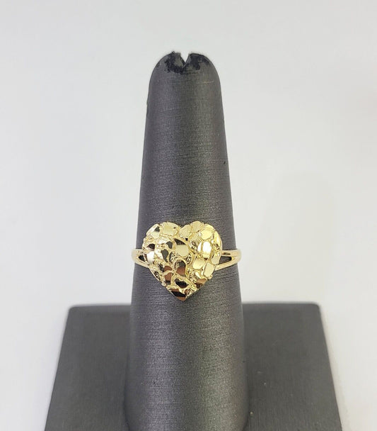 Real 10k Nugget Heart Ring Band Women / ladies 10kt Yellow Gold Band