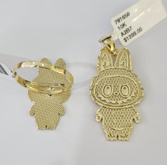 10k Cartoon Monster Ring Charm Pendant Yellow Gold Women Men Real Genuine