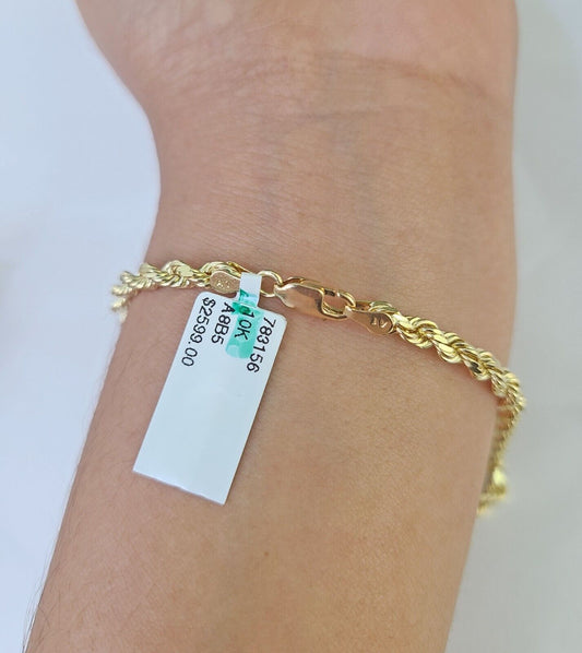 Solid Real 10K Rope Bracelet Yellow Gold 8" Inch 3mm 10kt Real gold men women