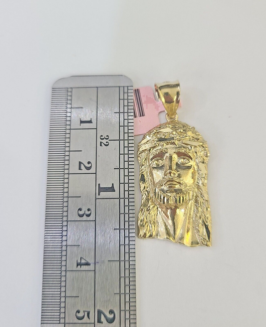 Real 14K Yellow Gold Jesus Head Pendant Charm Genuine 1.25"