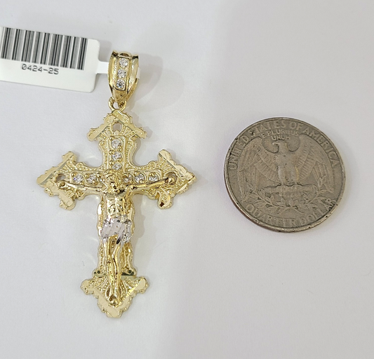 Real 10K Jesus Cross Pendant Crucifix Yellow Gold Charm Genuine