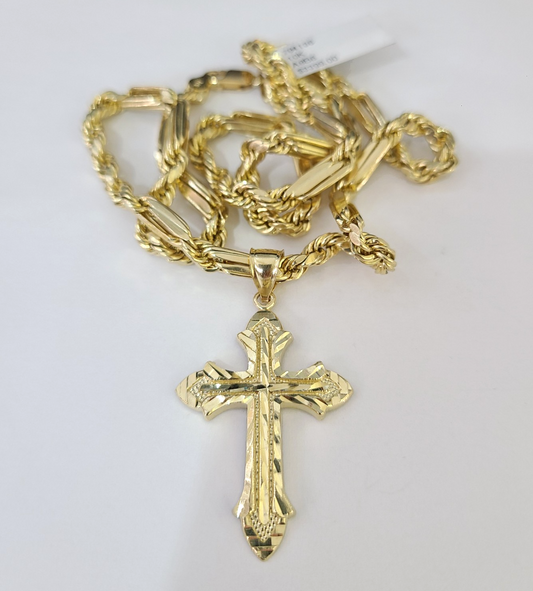 10k Milano Rope Chain Jesus Cross Charm Necklace SET 5mm 18"-28" Pendant