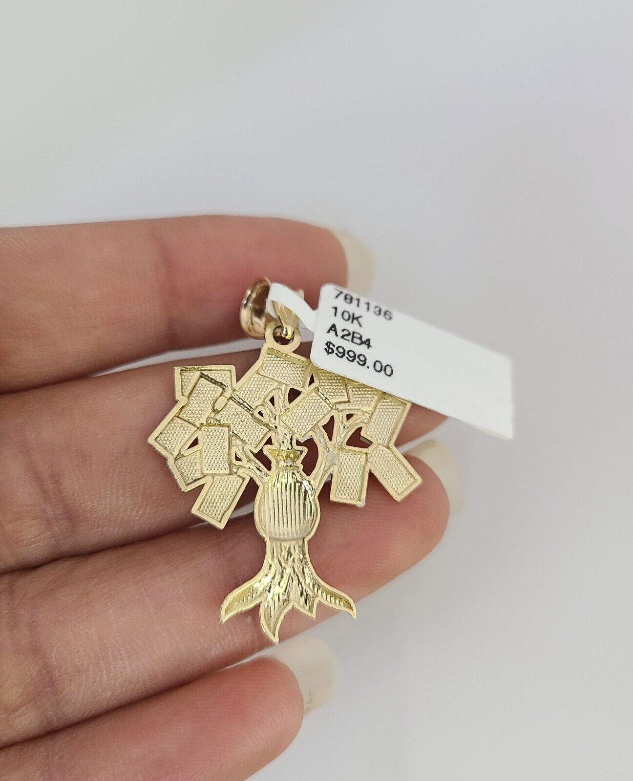 10K Solid Gold Miami Cuban Chain Money Tree Pendant Charm 18"-26" 2.5mm SET
