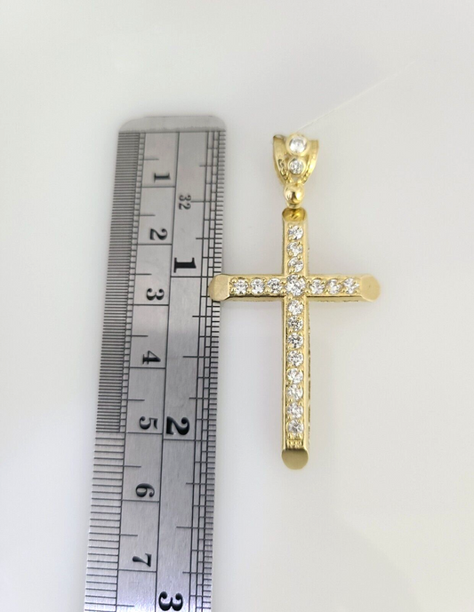 10K Solid Gold Miami Cuban Chain SET Jesus Cross Pendant Charm 18"-26" 2.5mm