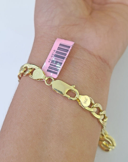 14k Yellow Gold Cuban Curb link Bracelet 8" 9" Lobster clasp Men Women Real