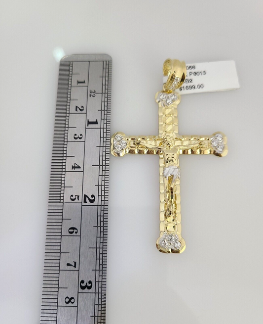 10K Franco Chain Heart Cross Pendant Charm 20"-28" 4mm Gold SET Necklace Yellow