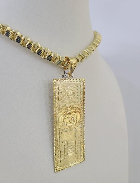 10k Gold Byzantine Necklace Money Dollar Charm 20-30 inch 6mm SET Chain Pendant