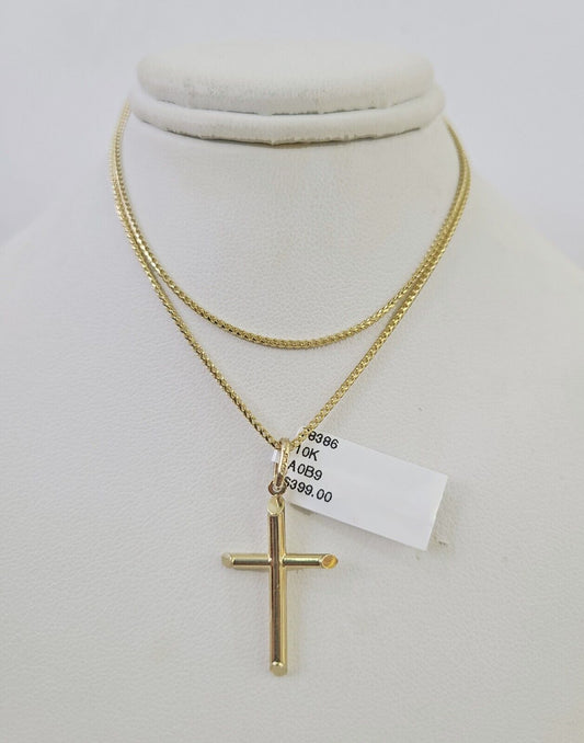 10K Solid Franco Chain Jesus Cross Pendant Charm Necklace 16"-24" 1mm Ladies