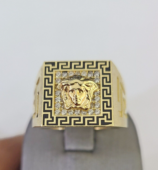 Real 10k Ring Medusa Head Fancy Black Design Yellow Gold Men Casual 10kt