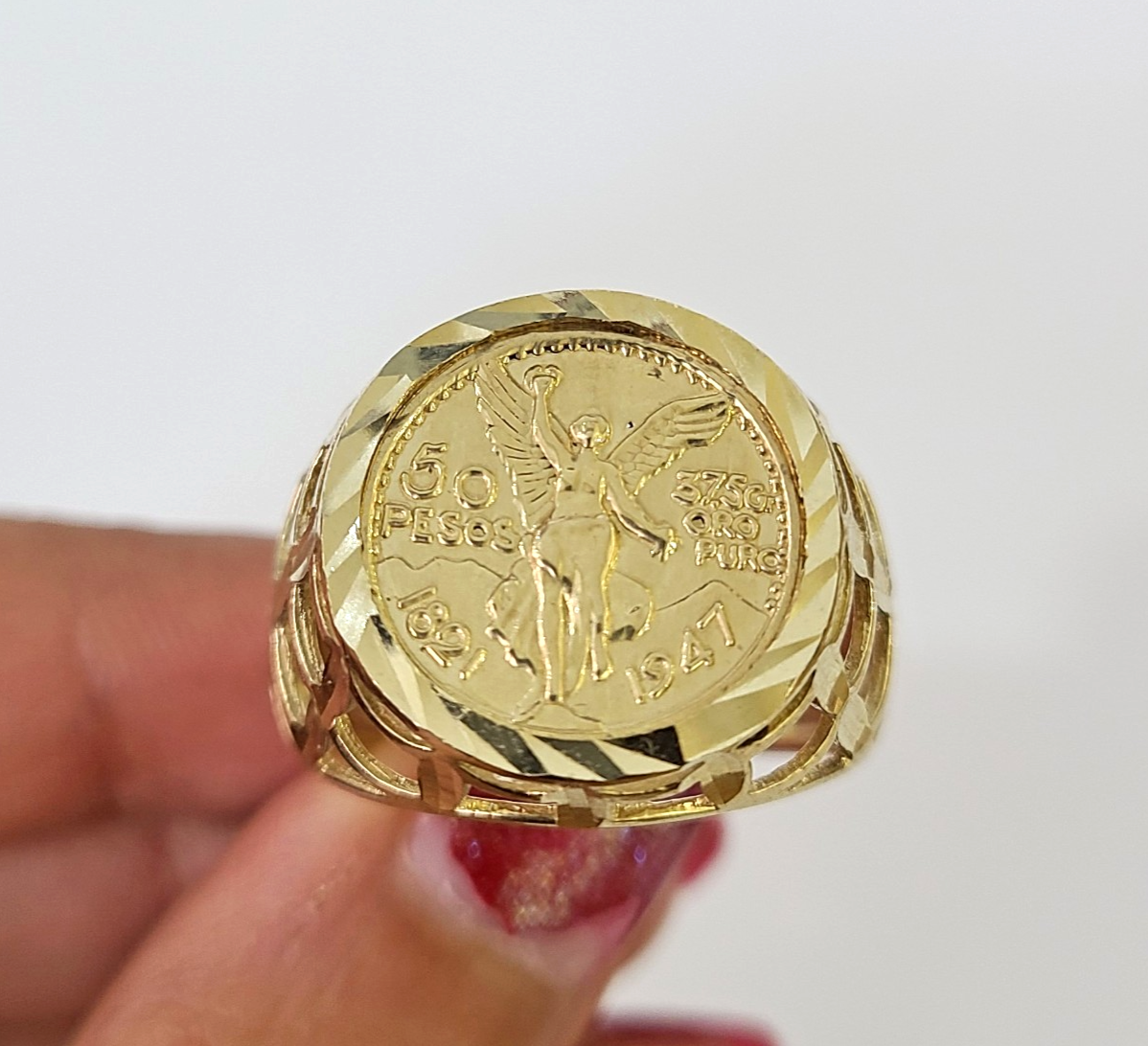 10k 50 Pesos Coin Centenario Ring Yellow Gold Men Real Genuine