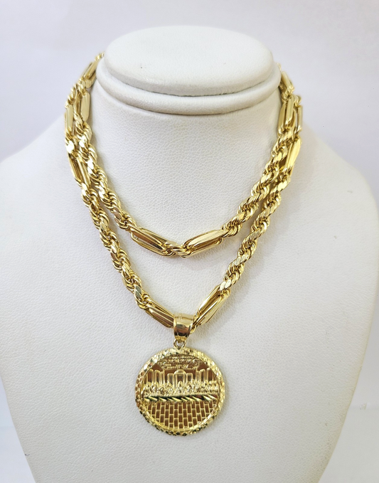 Real 10k Gold Milano Rope Chain Last Supper Necklace SET 5mm 18"-28" Pendant